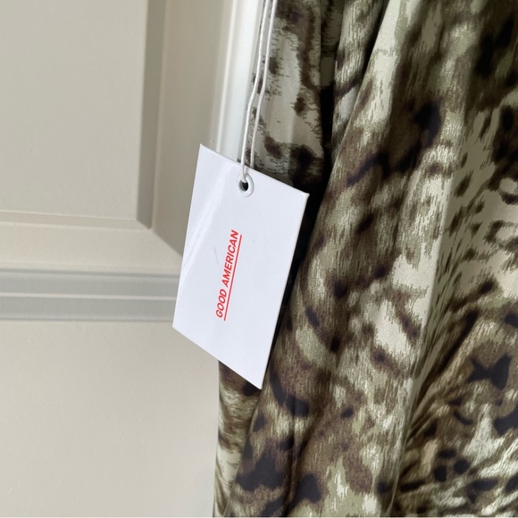 Good American Jungle Print Cowl Neck Green Bias Midi Slip Dress Size Small - Picture 9 of 11